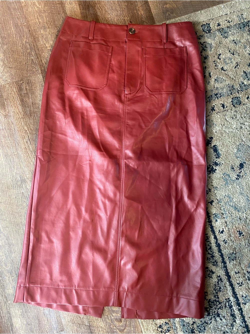 Maeve Free People Vegan Leather Red Burgundy MIDI Skirt XL Faux Womens Chic